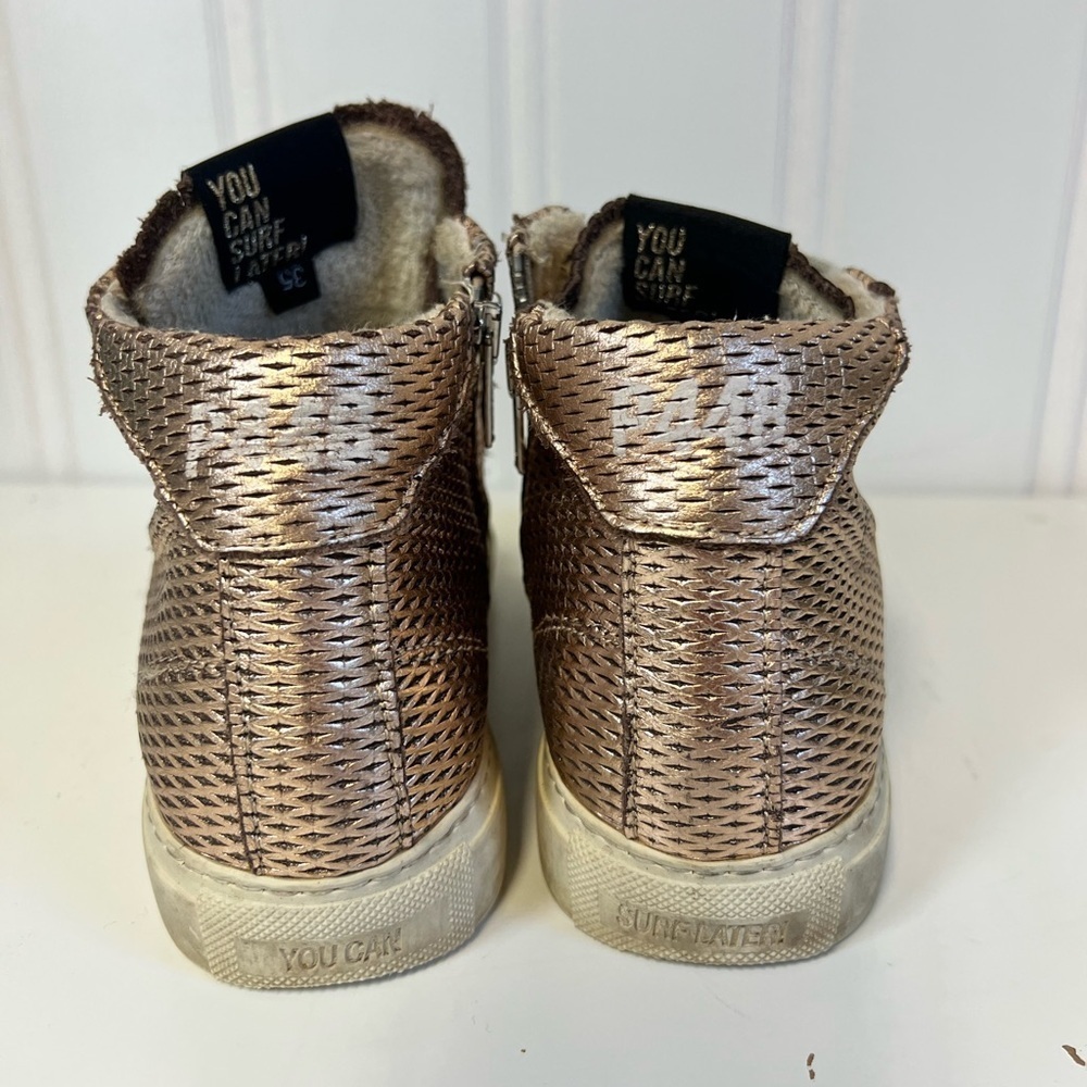 P448 Women's Bronze/ Rose Gold High-Top Sneakers Size 35 - Picture 3 of 9